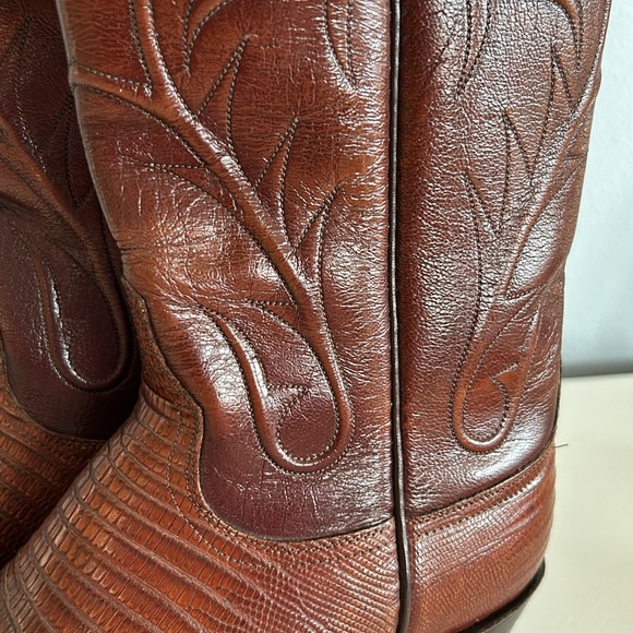 Lucchese • Vintage Women’s Classic Lizard Skin Leather Cowboy Boots Cognac Sz 7 - Picture 13 of 16